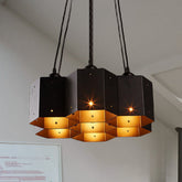 Vintage Hexagon Pendant Chandelier with Black Down Lighting & Honeycomb Design - 7/10/11 Lights - This Hexagon Restaurant Pendant Chandelier is a perfect addition to your home for a vintage style look that will surely turn heads. The industrial and